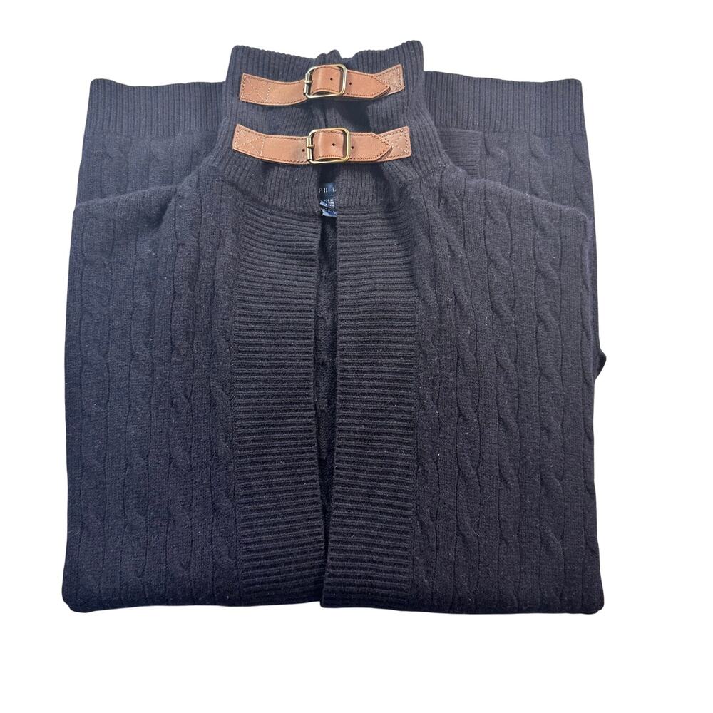 Ralph Lauren Wool Cashmere Cable Knit Poncho Leather Buckles XS/S